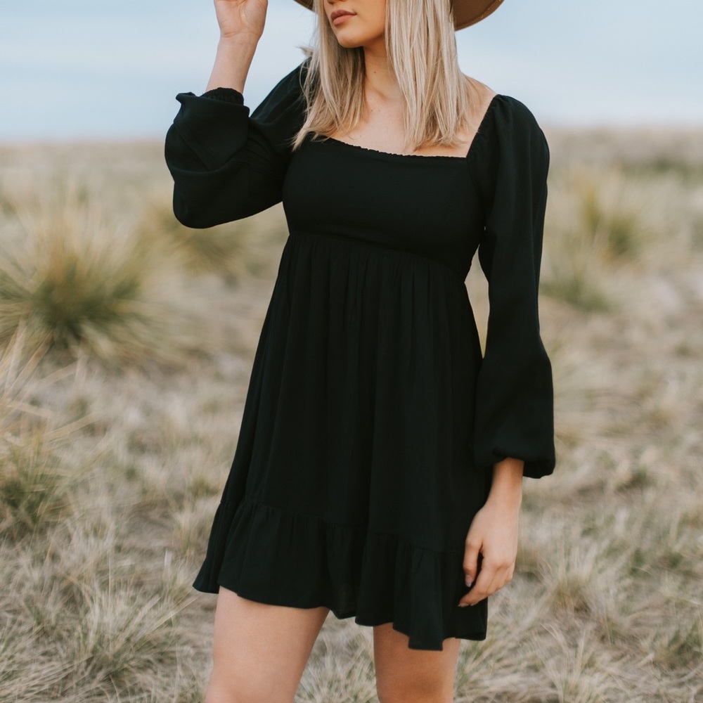 Long sleeve black mini dress